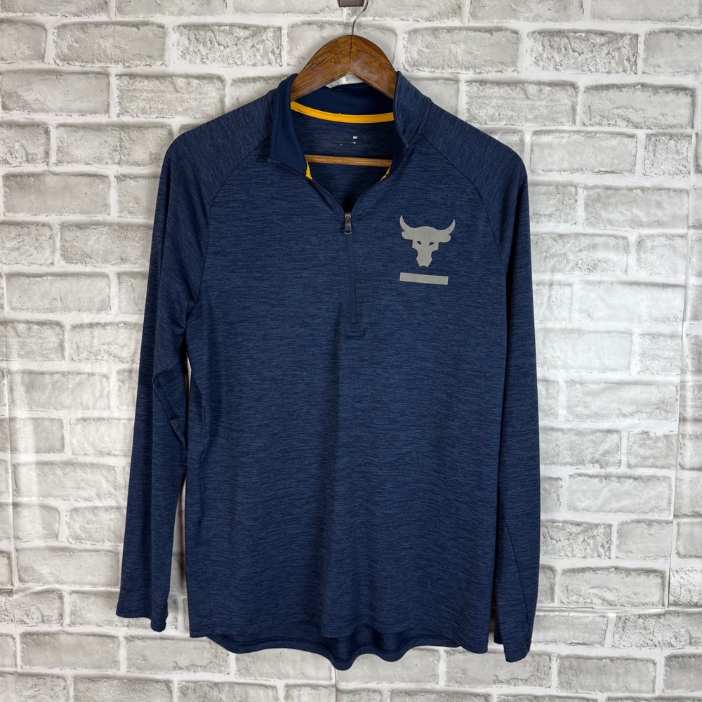 Under Armour Project Rock Brahma Bull Mens Navy Blue Quarter Zip Pullover MEDIUM